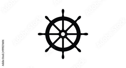 A stark black ship s wheel design presented as a silhouette