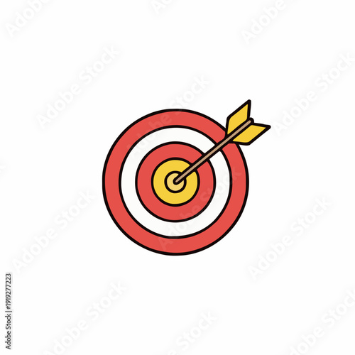 Target with Arrow In Center Symbolizing Goal Achievement Success and Aiming Accurately On White Background