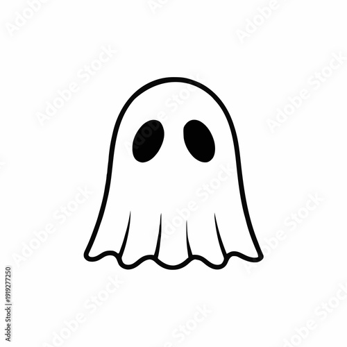 Simple Cartoon Ghost Character with Big Black Eyes on a White Background Halloween Holiday Spooky Fun