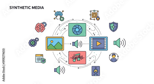 Synthetic Media Concept with AI Generated Content Icons