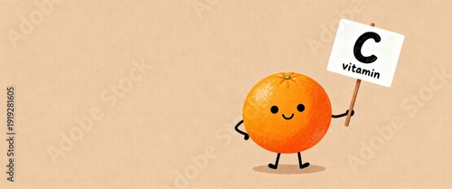 Orange Character Holding Vitamin C Sign