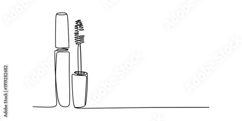 Minimalist single line art illustration of a mascara tube with a brush wand applicator Vector, illustration