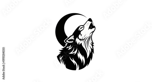 Wolf howling at the moon illustration