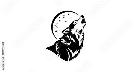 Wolf howling silhouette with full moon