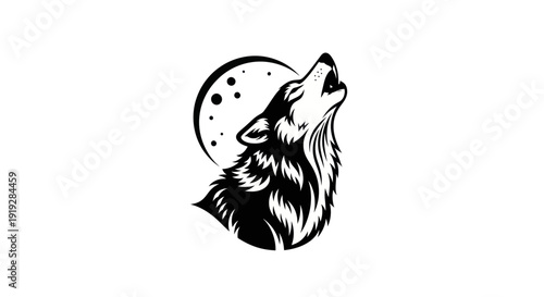 Wolf howling silhouette with lunar circle