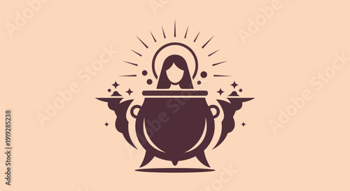 Woman in cauldron illustration
