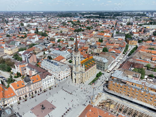 Obraz na plátne Drone flight above the Novi Sad city, Serbia.