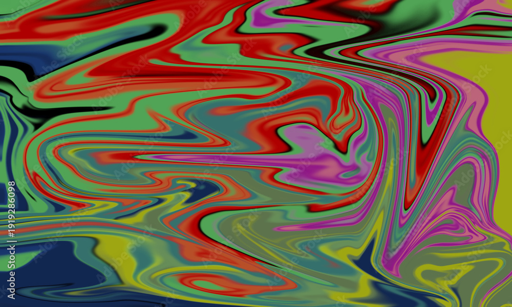 Obraz premium Vibrant liquid swirl abstract background featuring bold green red and purple hues