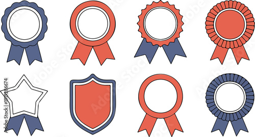 Title 1: Award Badge Icon Set  Rosettes, Ribbons, and Shield Shapes