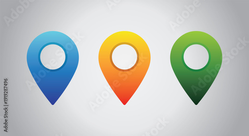 A set of colorful location icons in blue, yellow, and green, created with editable vector file for navigation and mapping purposes.