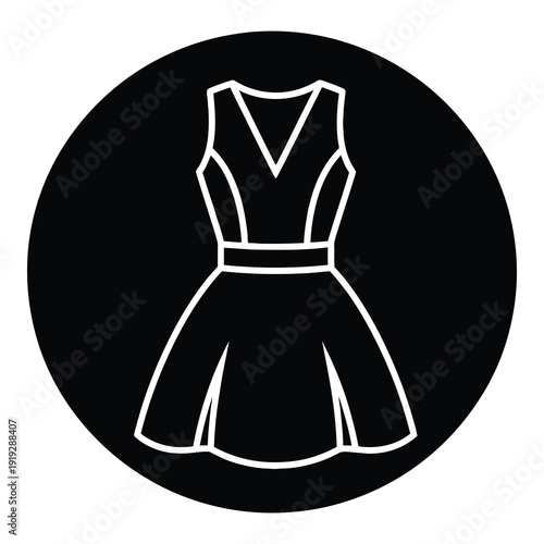 Simple line drawing of a short sleeveless dress on circle  fashion icon icon