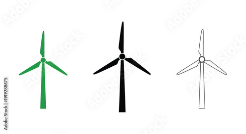 Three wind turbines in varying styles a striking silhouette