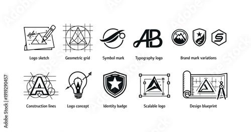 Business and technology silhouette icon set. Innovative and digital symbol collection.