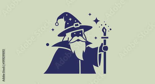 Wizard silhouette with staff and stars