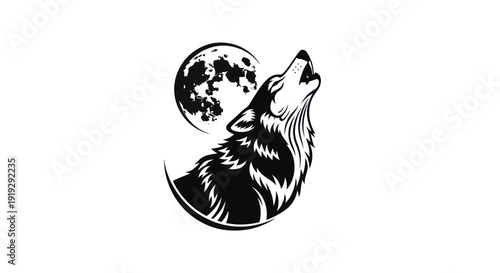 Wolf howling at full moon illustration