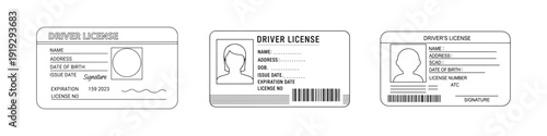 Driver license cards with different designs and information  templates