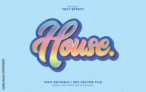 Editable vector text effect with House on light blue background for design