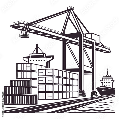 Cargo port with crane and containers logistics shipping containers