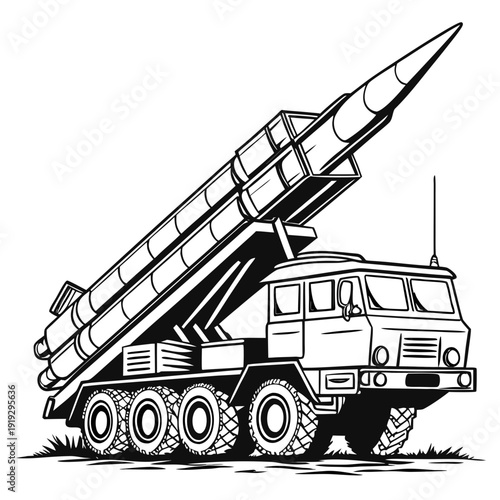 Black and white of a mobile rocket launcher mobile launcher