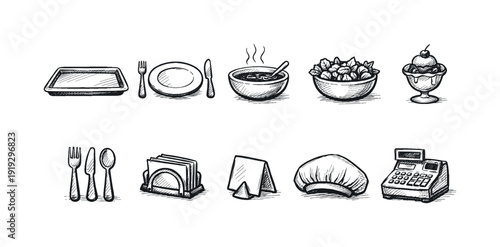 Restaurant, kitchen line icon set. Dining, culinary icons outline collection