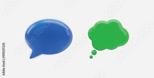 A colorful illustration of a blue speech bubble and a green thought bubble on a white background, created with editable vector file
