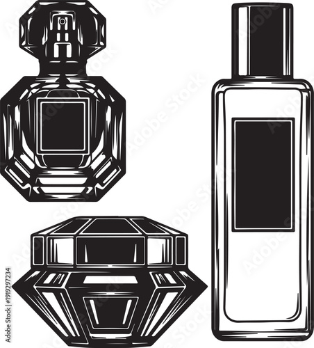 A futuristic vector silhouette skincare jar sitting on a glowing holographic glass surface, 3D render style mixed with photography, sharp edges, luxury cyber-beauty