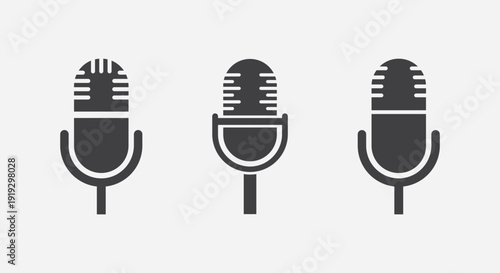 A set of editable vector microphone icons in a modern design style, perfect for broadcasting and podcasting applications