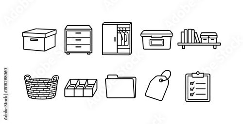 Home, living outline icon set. Real estate, house decor icons outline collection