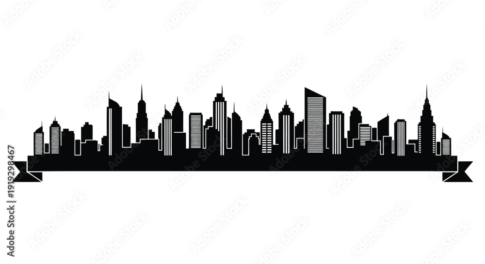 Fototapeta premium Dramatic cityscape with various building heights shown as a silhouette