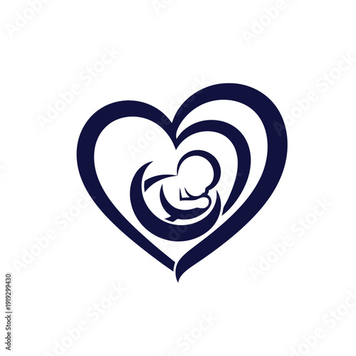 Logo Illustration of a Baby Cradled Inside a Heart Shape Emblem.