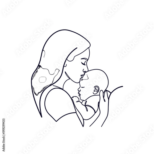 Line drawing of a mother nursing her infant, expressing love and tenderness.