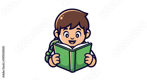 Young Boy Reading a Green Book 2.