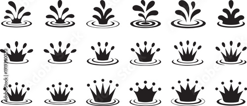 splash vector set water splash icons crown droplet shapes