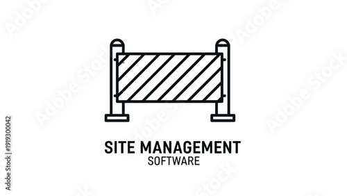 Black outlined barricade icon on white with text "Site Management Software