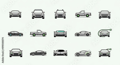 Collection of various car icons in a grid layout.
