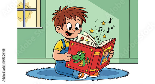 Young Boy Reading Large Storybook.