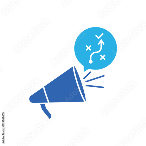 icon a pr strategy with megaphone and tactical planning map, isolated against a clean background.