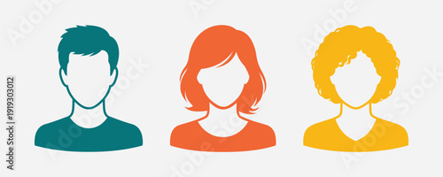 A colorful illustration of three faceless people icons in a modern editable vector file format for user profiles