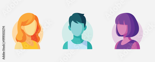 A colorful illustration of three diverse people icons in a modern editable vector file design