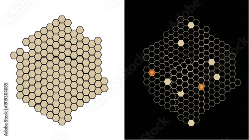 A vehicle autocad blueprint technical diagram illustration displayed with hexagonal patterns on a contrasting background showcasing intricate design details