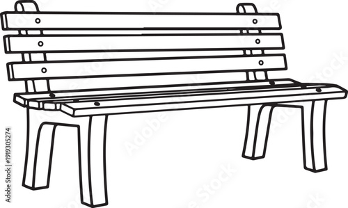 An empty metal park bench with slatted seating and backrest. isolated on white background, Vector