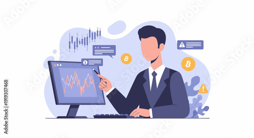 Professional businessman analyzing financial data on computer screen in office 1.