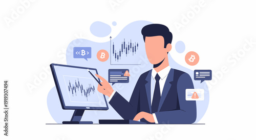 Professional businessman analyzing financial data on computer screen.