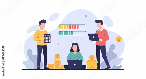 Three people collaborating on financial growth and investment strategies.