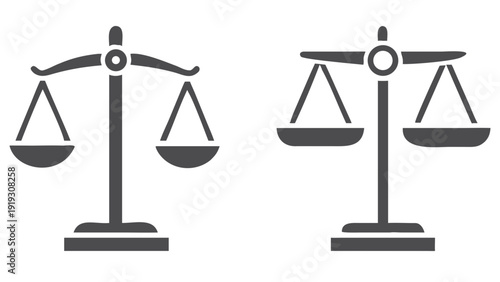 Two grayscale scales of justice icons symbolize balance and legal concepts