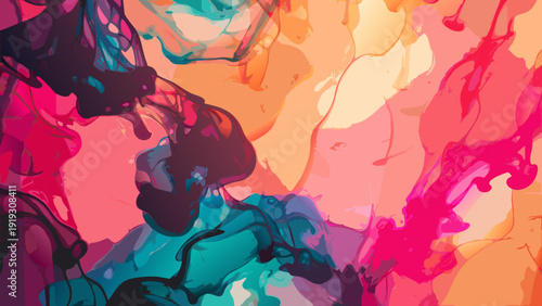 Abstract fluid art with vibrant colors blending and swirling together