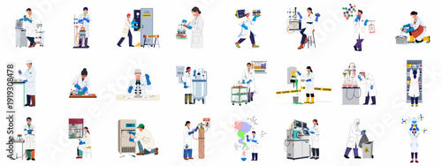 Diverse Scientists and Researchers Working in a Modern Laboratory Setting, Conducting Experiments, Chemical Analysis, and Scientific Research.