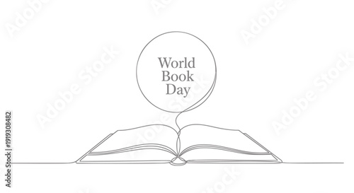 World Book Day icon with open book and speech bubble, isolated on transparent background
