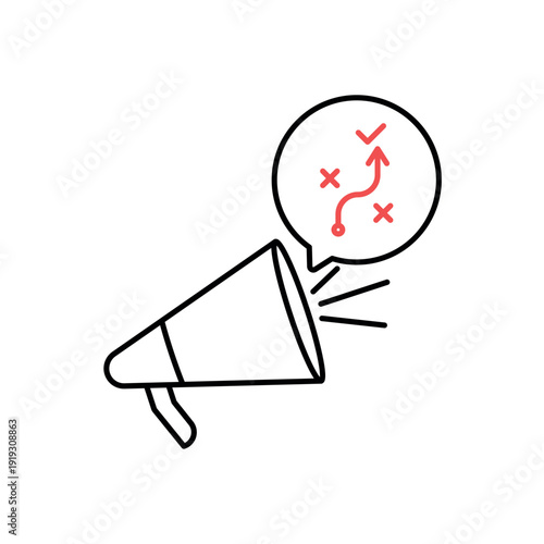 icon a pr strategy with megaphone and tactical planning map, isolated against a clean background.