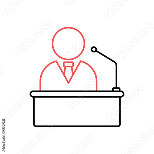 icon a spokesperson person figure at podium with microphone, isolated against a clean background.